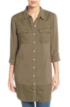 Women's Caslon Mixed Media Roll Sleeve Tunic - Green