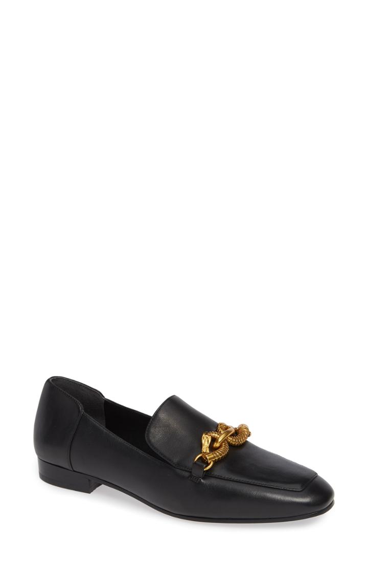 Women's Tory Burch Jessa Horse Hardware Loafer .5 M - Black
