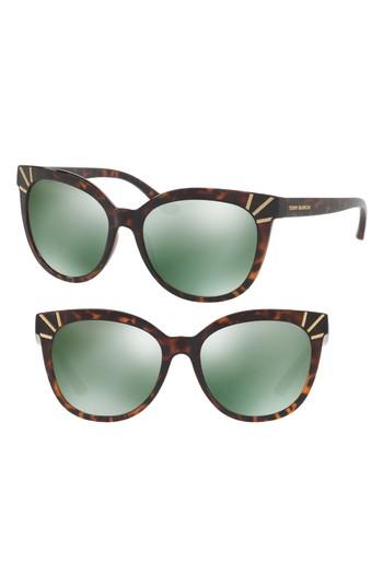 Women's Tory Burch 56mm Mirrored Cat Eye Sunglasses - Gold