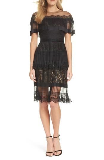 Women's Tadashi Shoji Pleated Lace Dress - Black