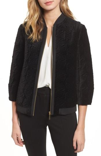Women's Ted Baker London Quilted Velvet Bomber Jacket - Black