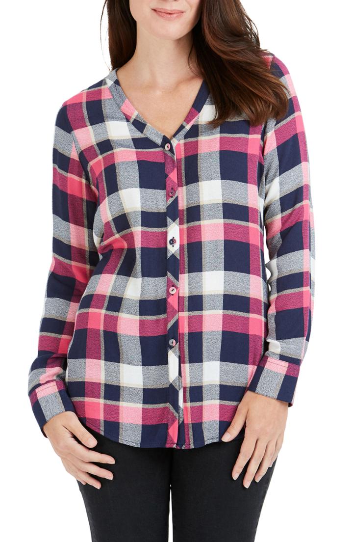 Women's Foxcroft Daisy Crepe Plaid Shirt - White