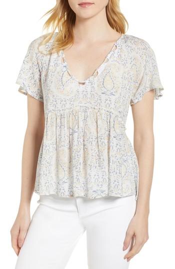 Women's Lucky Brand Flutter Sleeve Peplum Top - Blue