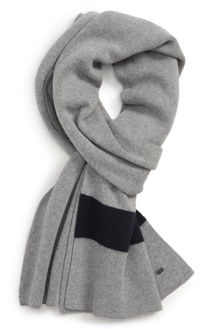 Men's Boss Cozy Needlepunch Detail Scarf, Size - Grey