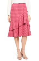 Women's Halogen Windowpane Print Ruffle Skirt - Pink