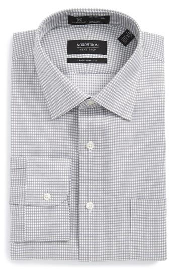 Men's Nordstrom Men's Shop Smartcare(tm) Traditional Fit Check Dress Shirt .5 37 - Grey