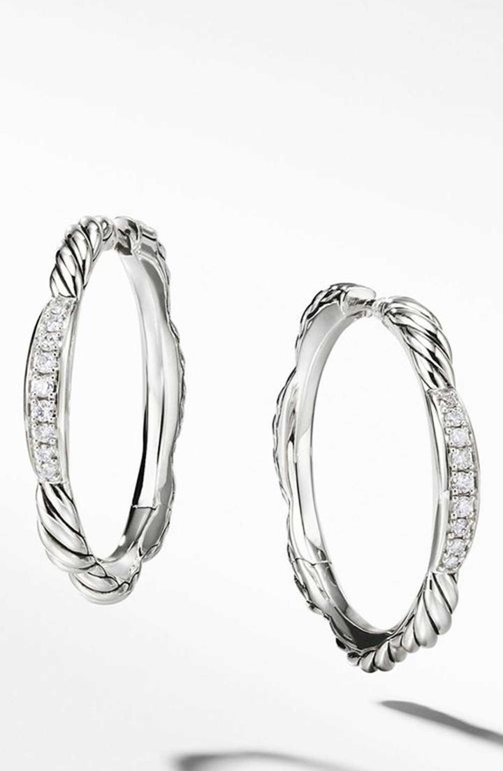 Women's David Yurman Tides Collection Hoop Earrings With Diamonds