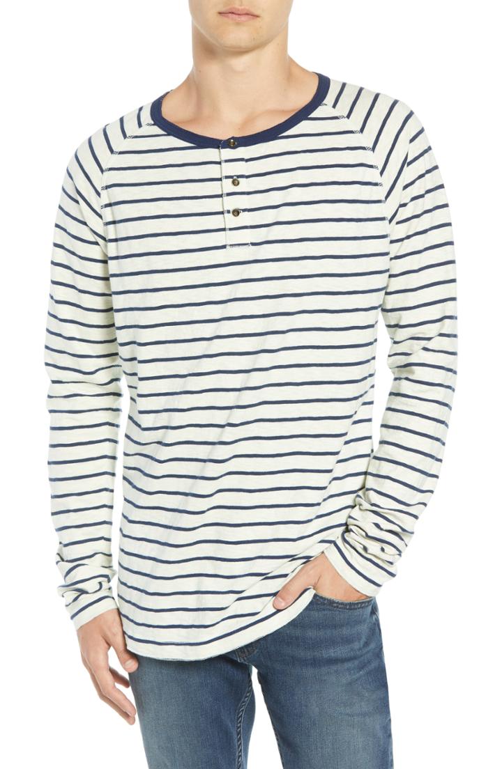 Men's Scotch & Soda Stripe Henley T-shirt, Size - White