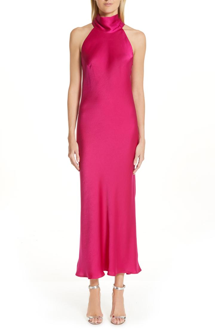 Women's Galvan Satin Halter Neck Dress Us / 34 Fr - Pink