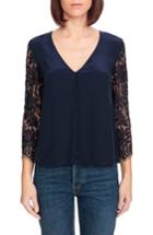 Women's Sezane April Lace Sleeve Silk Blouse Us / 42 Fr - Blue