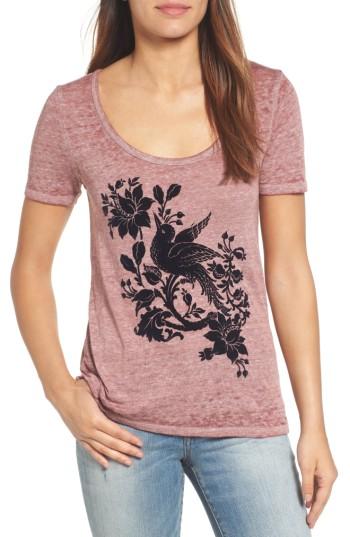 Women's Lucky Brand Flocked Bird Graphic Tee - Red