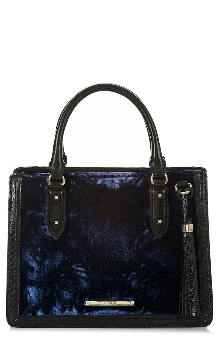 Brahmin Small Camille Velvet & Embossed Leather Satchel - Blue