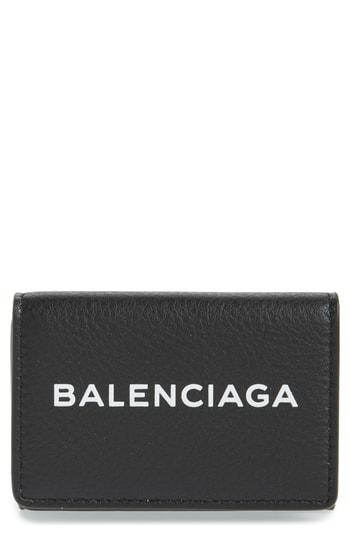 Women's Balenciaga Mini Logo Calfskin Wallet - Black