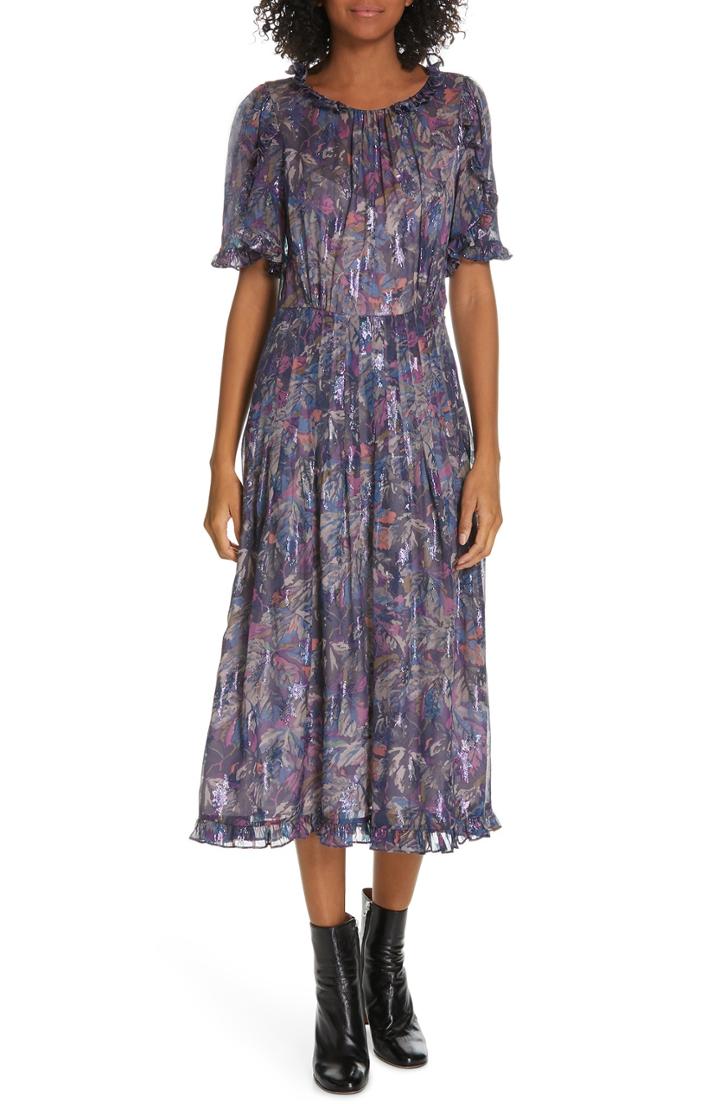 Women's Rebecca Taylor Giverny Metallic Detail Silk Chiffon Dress