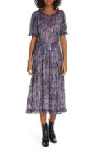 Women's Rebecca Taylor Giverny Metallic Detail Silk Chiffon Dress