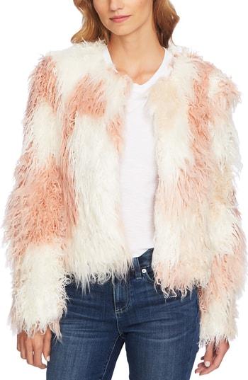 Women's Cece Shaggy Patchwork Faux Fur Jacket - White
