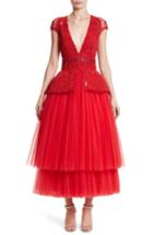 Women's Naeem Khan Embellished Tulle Peplum Dress - Red