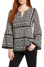 Women's Chaus Woodblock Paisley Bell Sleeve Blouse - Black
