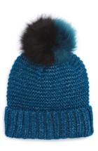 Women's Nyc Underground Faux Fur Pompom Beanie - Blue