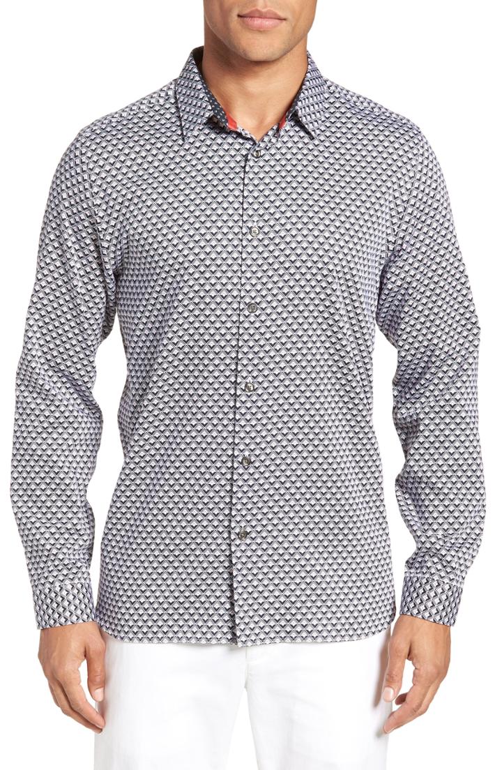 Men's Ted Baker London Icee Trim Fit Geometric Sport Shirt (l) - Blue
