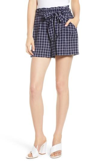 Women's Bp. Plaid Paper Bag Waist Shorts, Size - Blue