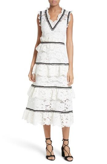 Women's Self-portrait Tiered Lace Midi Dress
