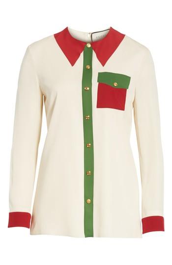 Women's Gucci Trompe L'oeil Silk Shirt Us / 40 It - Ivory