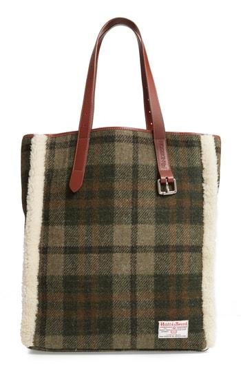 Jw Anderson Tartan Belt Tote With Genuine Shearling Trim - Green