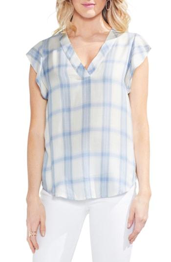 Women's Vince Camuto Flutter Sleeve Tartan Plaid Top - Blue