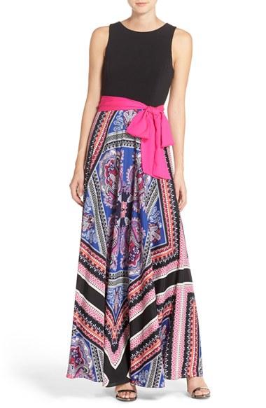 Women's Eliza J Scarf Print Jersey & Crepe De Chine Maxi Dress - Pink
