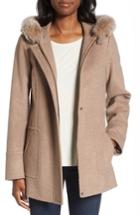 Petite Women's Sachi Hooded Wool Blend Coat With Genuine Fox Fur Trim P - Beige