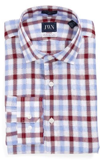 Men's John W. Nordstrom Trim Fit Plaid Dress Shirt .5 32/33 - Burgundy
