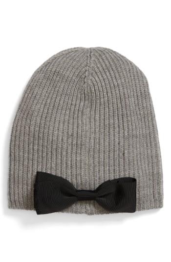Women's Kate Spade New York Grosgrain Bow Knit Beanie - Grey