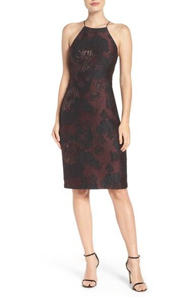 Women's Vera Wang Metallic Jacquard Sheath Dress - Burgundy