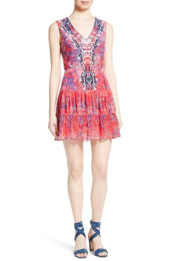 Women's Saloni Elodie Pleated Print Silk Dress
