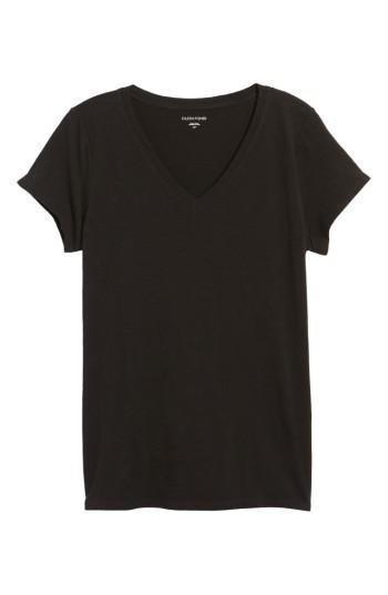 Petite Women's Eileen Fisher Organic Cotton V-neck Tee, Size P - Black