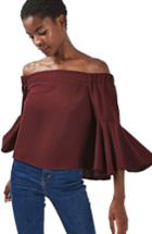 Women's Topshop Ella Off The Shoulder Top Us (fits Like 0) - Burgundy