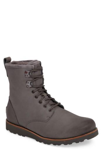 Men's Ugg Hannen Plain Toe Waterproof Boot With Genuine Shearling M - Grey