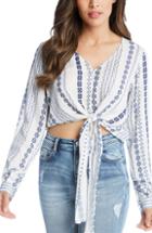 Women's Karen Kane Printed Tie Front Top - White
