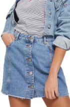 Women's Topshop Button Denim Miniskirt Us (fits Like 10-12) - Blue