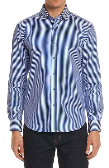 Men's Robert Graham Luther Classic Fit Stripe Sport Shirt, Size - Blue