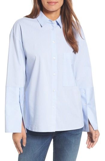 Women's Halogen Poplin Boyfriend Tunic, Size - Blue