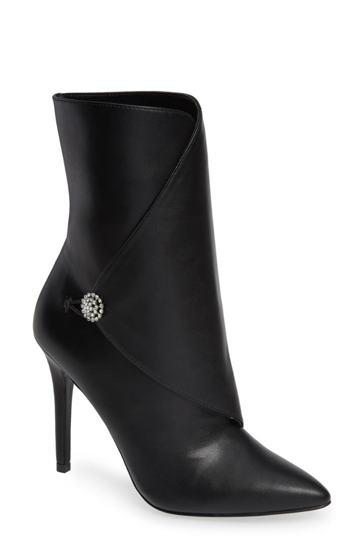 Women's Charles By Charles David Pistol Crystal Embellished Pointy Toe Bootie .5 M - Black