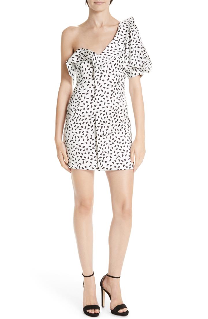 Women's Self-portrait Spotted One-shoulder Minidress - Ivory