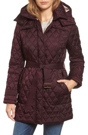 Women's London Fog Quilted Coat With Faux Shearling Lining - Burgundy