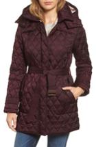 Women's London Fog Quilted Coat With Faux Shearling Lining - Burgundy
