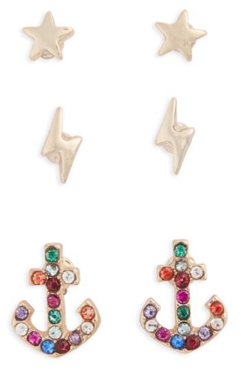 Women's Topshop Pack Of 3 Star, Lightning & Anchor Stud Earrings