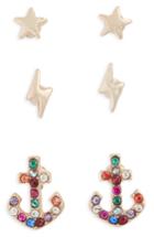 Women's Topshop Pack Of 3 Star, Lightning & Anchor Stud Earrings