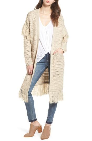 Women's Moon River Fringe Trim Longline Cardigan - Beige
