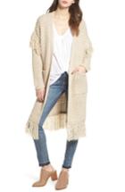 Women's Moon River Fringe Trim Longline Cardigan - Beige